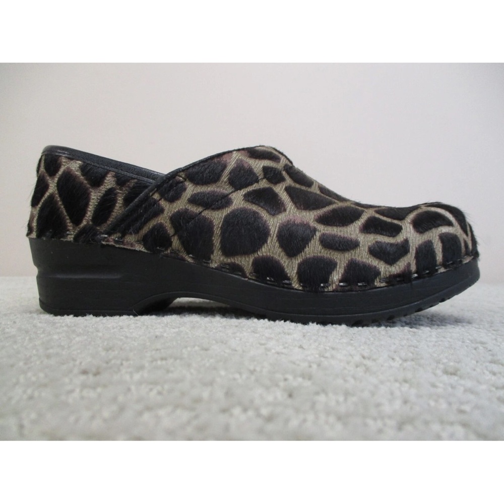 Sanita Clogs Womens 37 Brown Leopard Platform Nursing Work Casual Slip On Shoes